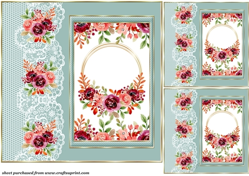 3 Green floral edge and centre card front/toppers 2