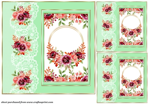 3 Green floral edge and centre card front/toppers 3
