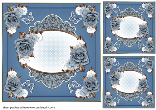 3 Blue and white floral card front/topper blanks