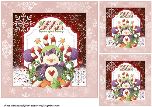 3 Christmas penguin card front/toppers(n)