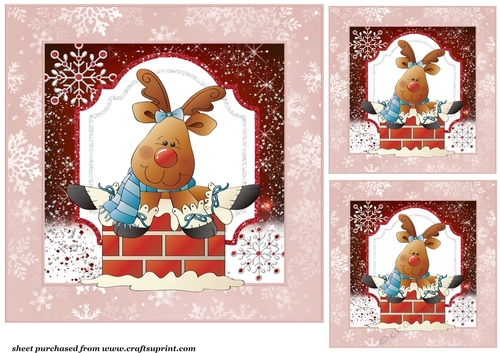 3 Christmas reindeer card front/toppers(n)