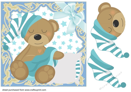 Blue baby boy bear card front