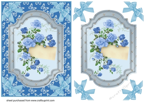 Blue butterfly and roses note card front