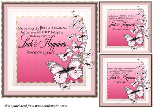 3 Pink May the wings card front/toppers
