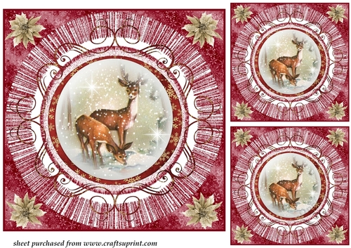 3 Red vintage Christmas deer card front/toppers 3