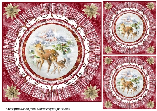 3 Red vintage Christmas deer card front/toppers 4