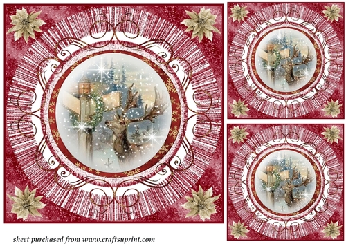 3 Red vintage Christmas deer card front/toppers 5
