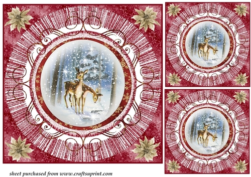 3 Red vintage Christmas deer card front/toppers 6