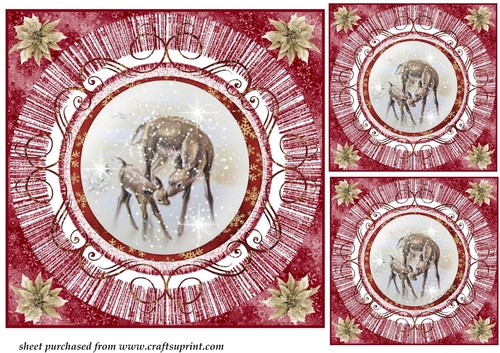 3 Red vintage Christmas deer card front/toppers 7