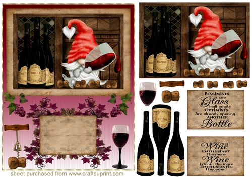 Gnome red wine card front