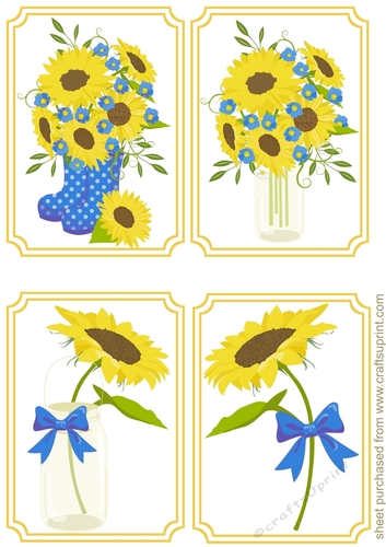 4 Yellow and blue sunflower toppers