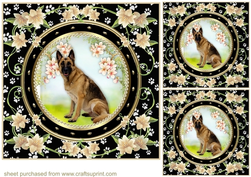 3 Floral paw print dog card front/toppers 1