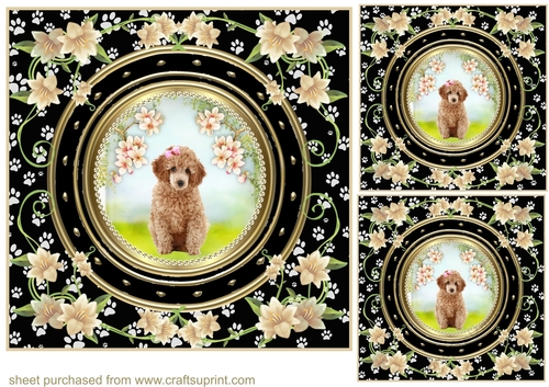 3 Floral paw print dog card front/toppers 2