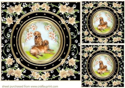 3 Floral paw print dog card front/toppers 3
