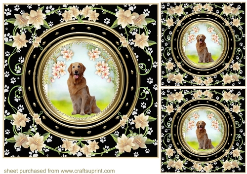 3 Floral paw print dog card front/toppers 4