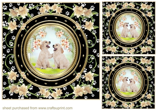3 Floral paw print dog card front/toppers 5