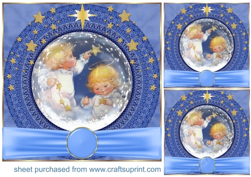 3 Blue sweet Christmas angel card front/toppers 1