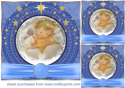 3 Blue sweet Christmas angel card front/toppers 2