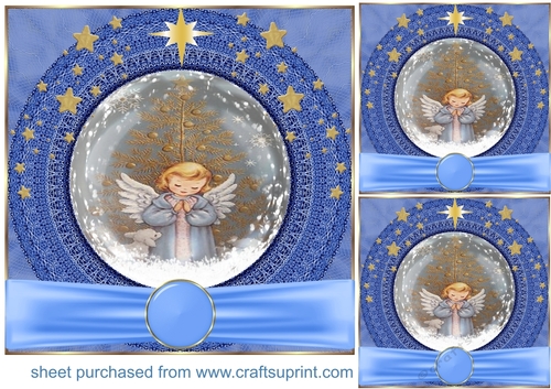 3 Blue sweet Christmas angel card front/toppers 3