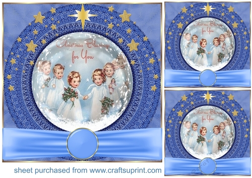 3 Blue sweet Christmas angel card front/toppers 5