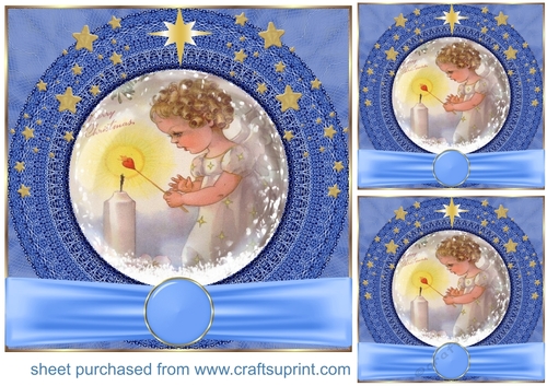 3 Blue sweet Christmas angel card front/toppers 6