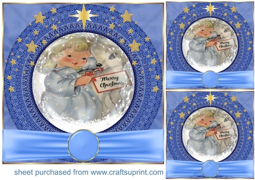 3 Blue sweet Christmas angel card front/toppers 7