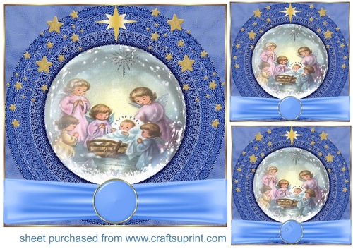 3 Blue sweet Christmas angel card front/toppers 8