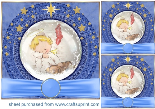 3 Blue sweet Christmas angel card front/toppers 9