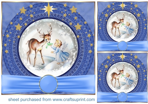 3 Blue sweet Christmas angel card front/toppers 10