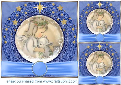3 Blue sweet Christmas angel card front/toppers 11