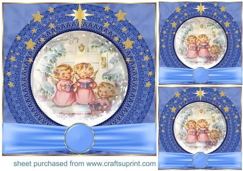 3 Blue sweet Christmas angel card front/toppers 12