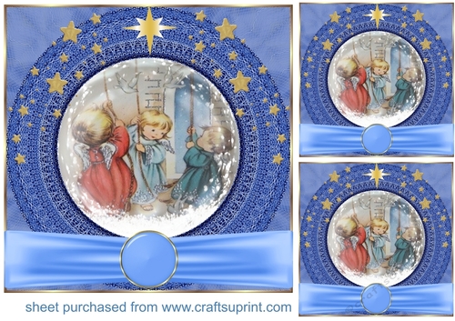 3 Blue sweet Christmas angel card front/toppers 13