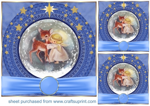 3 Blue sweet Christmas angel card front/toppers 14