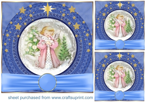 3 Blue sweet Christmas angel card front/toppers 15