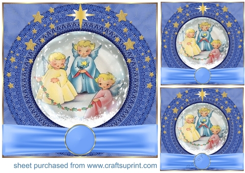 3 Blue sweet Christmas angel card front/toppers 16