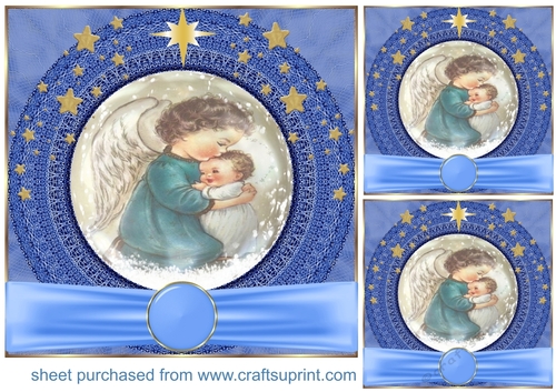 3 Blue sweet Christmas angel card front/toppers 17