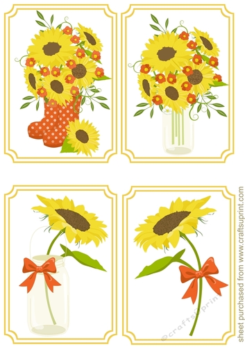 4 Yellow and orange sunflower toppers