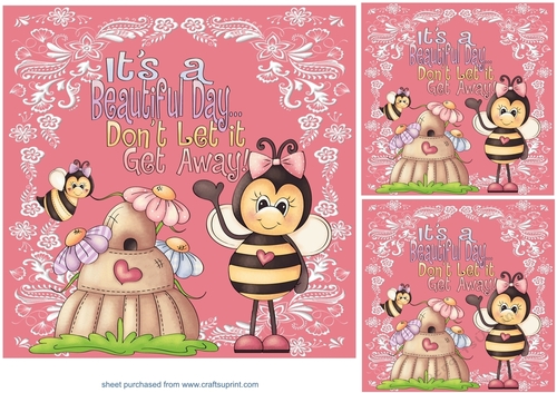 3 Pink bee its a beautiful day card front/toppers