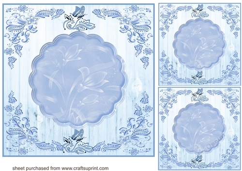 3 Blue floral card front/topper blanks