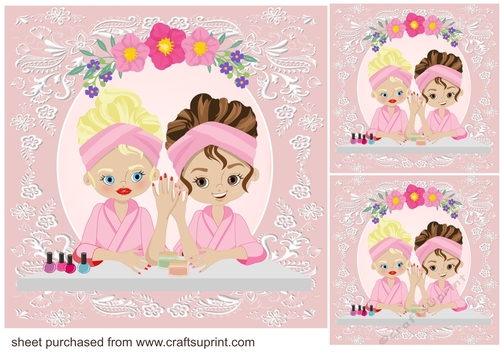 3 Friends pamper treatment card front/toppers