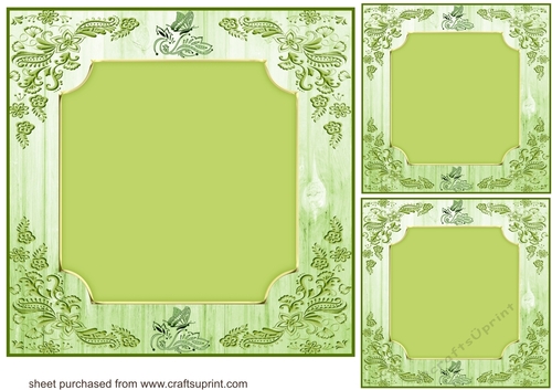 3 Green floral card front/topper blanks(n)