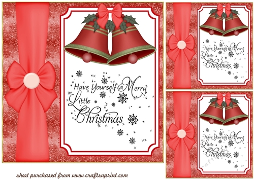 3 Red Christmas bells card front/toppers
