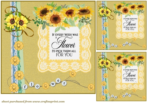 3 Yellow floral border Birthday sunflower card front/toppers 3