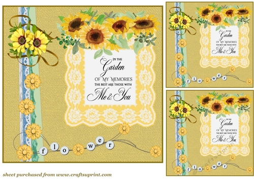 3 Yellow floral border Birthday sunflower card front/toppers 4