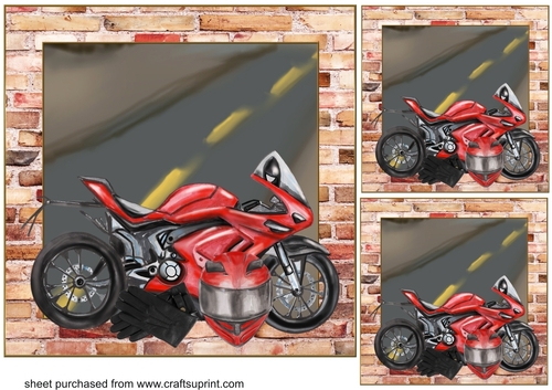3 Red motor bike card front/toppers(value sheet)