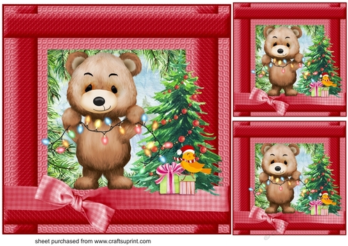 3 Beary Christmas card front/toppers 1