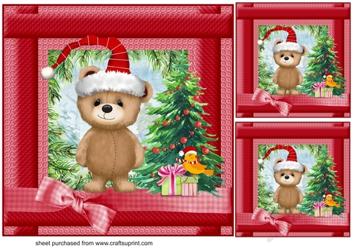 3 Beary Christmas card front/toppers 3