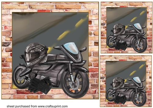 3 Black motor bike card front/toppers(value sheet)