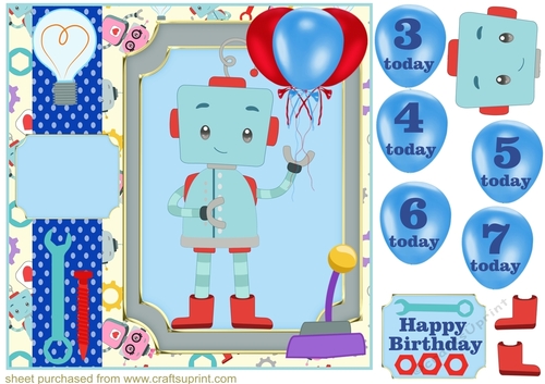 Age 3-7 Robot Birthday boy card front
