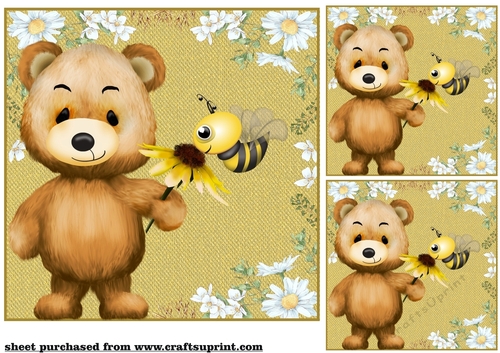 3 Yellow floral bear card front/toppers(value sheet) 1